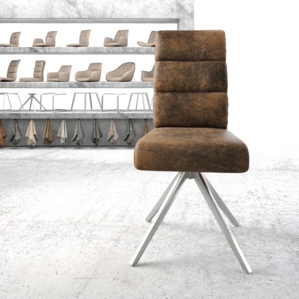 Otočná židle Pela-Flex hnědá vintage křížová podnož hranatá otočná z nerezové oceli