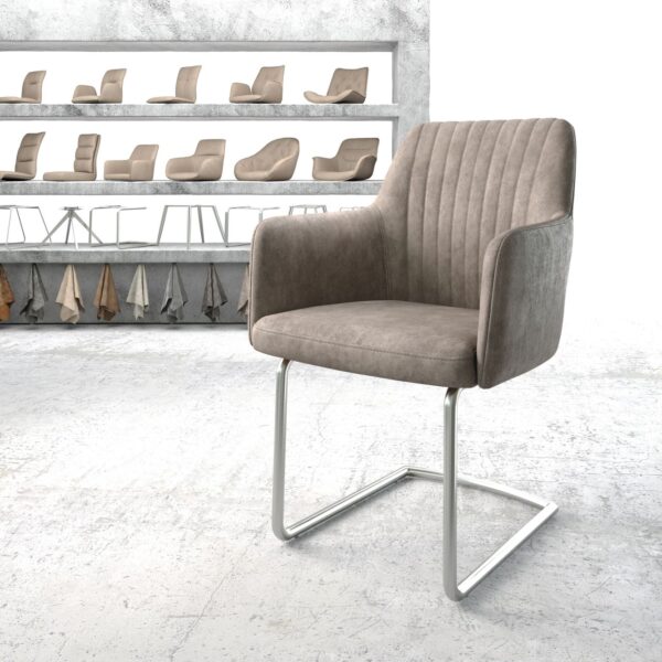 Křeslo Greg-Flex Taupe Vintage Cantilever Round z nerezové oceli
