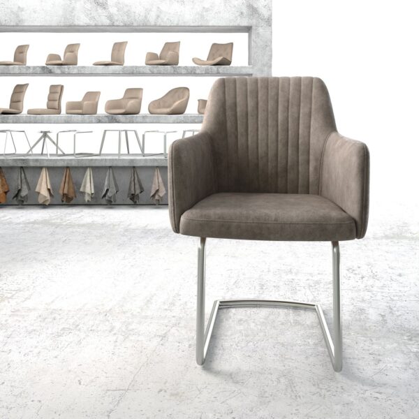 Křeslo Greg-Flex Taupe Vintage Cantilever Round z nerezové oceli