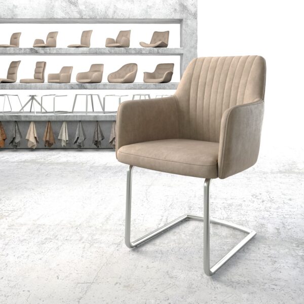 Křeslo Greg-Flex Béžová Vintage Cantilever Round z nerezové oceli