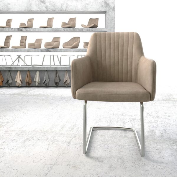 Křeslo Greg-Flex Béžová Vintage Cantilever Round z nerezové oceli