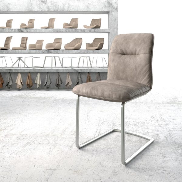 Jídelní židle Vinjo-Flex Taupe Vintage Cantilever Round z nerezové oceli