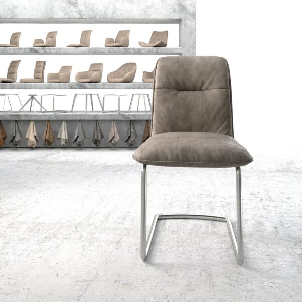 Jídelní židle Vinjo-Flex Taupe Vintage Cantilever Round z nerezové oceli