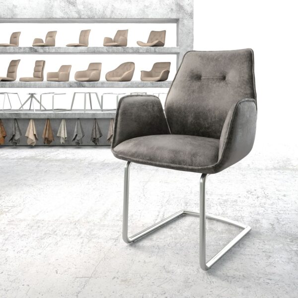 Křeslo Zoa-Flex Šedá Vintage Cantilever Round z nerezové oceli