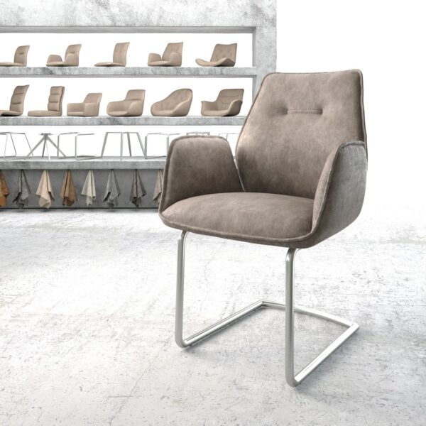 Křeslo Zoa-Flex Taupe Vintage Cantilever Round z nerezové oceli