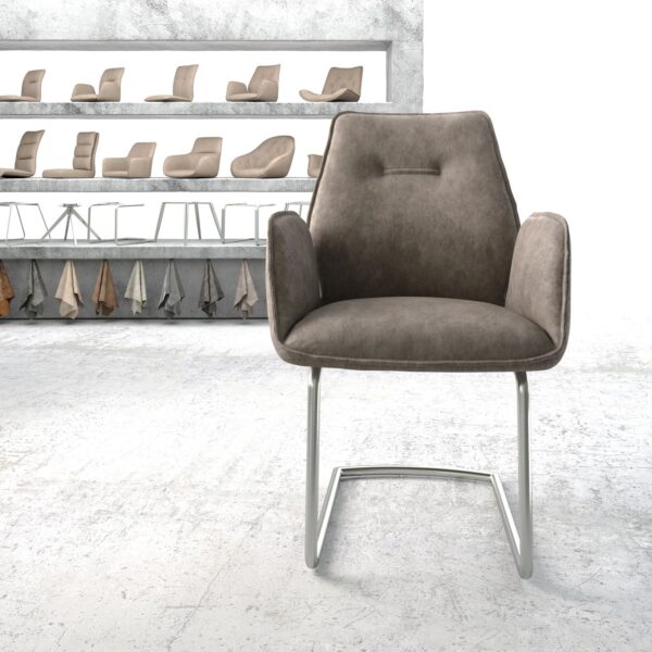 Křeslo Zoa-Flex Taupe Vintage Cantilever Round z nerezové oceli
