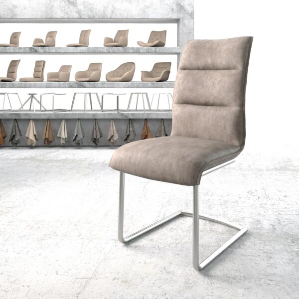 Jídelní židle Xantus-Flex Taupe Vintage Cantilever Round z nerezové oceli