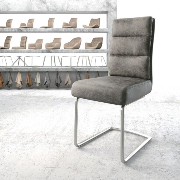 Jídelní židle Pela-Flex Šedá Vintage Cantilever Round z nerezové oceli