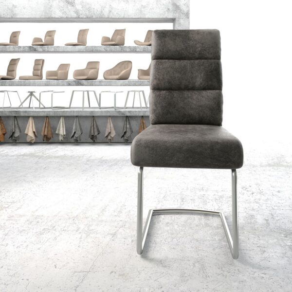 Jídelní židle Pela-Flex Šedá Vintage Cantilever Round z nerezové oceli