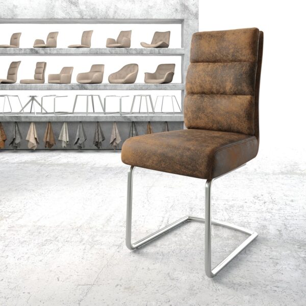 Jídelní židle Pela-Flex Hnědá Vintage Cantilever Round z nerezové oceli