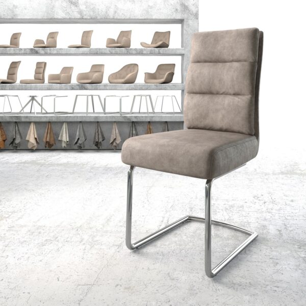 Jídelní židle Pela-Flex Taupe Vintage Cantilever Round chromovaná