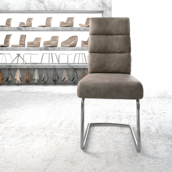 Jídelní židle Pela-Flex Taupe Vintage Cantilever Round chromovaná