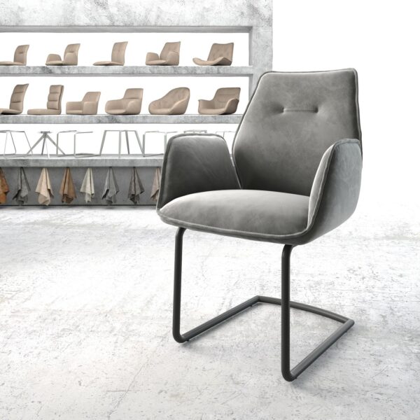 Jídelní židle Zoa-Flex šedý samet konzolová podnož kulatá černá