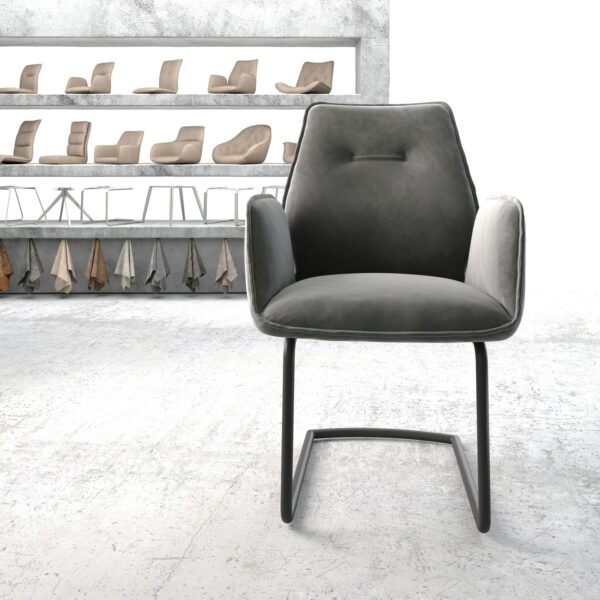 Jídelní židle Zoa-Flex šedý samet konzolová podnož kulatá černá