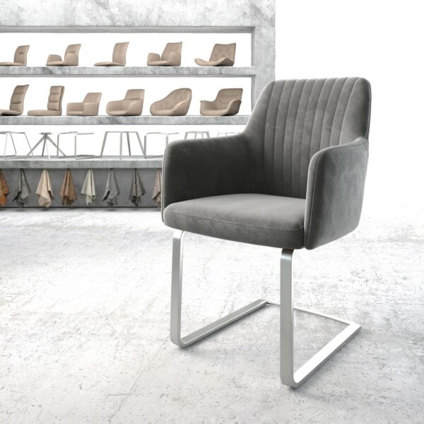 Křeslo Greg-Flex Šedá Samet Cantilever Flat Nerezová Ocel