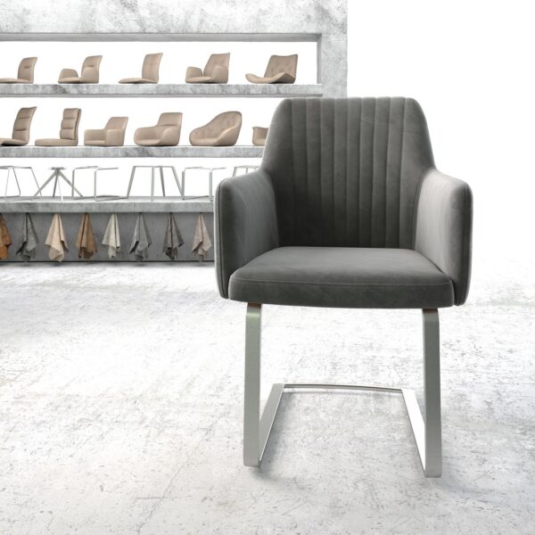 Křeslo Greg-Flex Šedá Samet Cantilever Flat Nerezová Ocel