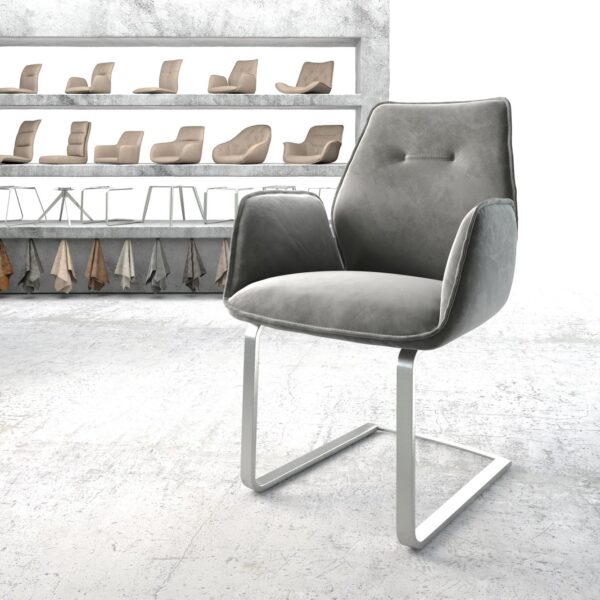 Křeslo Zoa-Flex Šedá Samet Cantilever Flat Nerezová Ocel