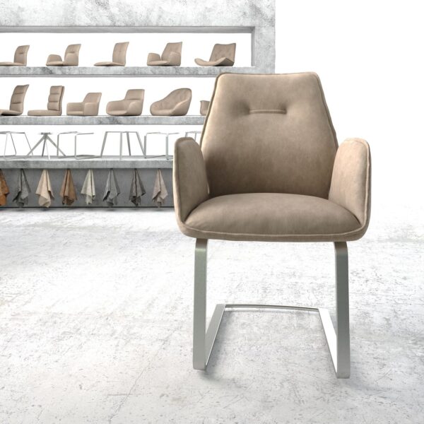 Jídelní židle Zoa-Flex béžová vintage konzolová podnož z nerezové oceli