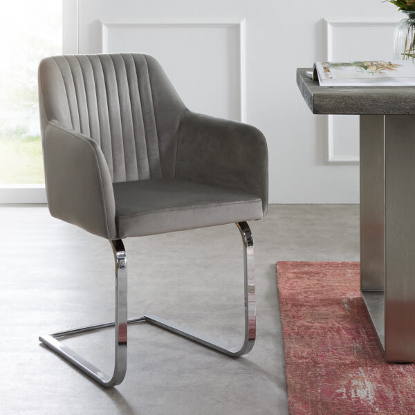 Křeslo Greg-Flex Šedá Samet Cantilever Flat Chrome-plated