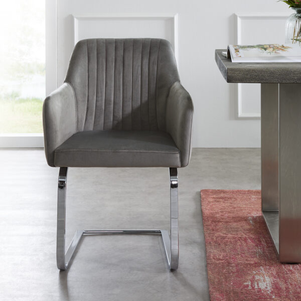 Křeslo Greg-Flex Šedá Samet Cantilever Flat Chrome-plated