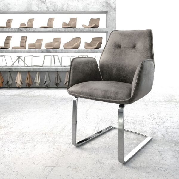 Křeslo Zoa-Flex Šedá Vintage Cantilever Flat Chrome-plated