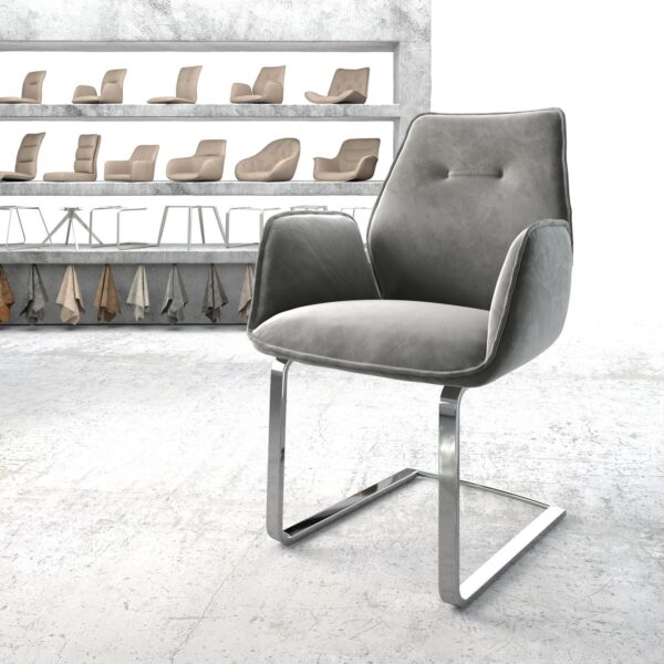 Křeslo Zoa-Flex Šedá Samet Cantilever Flat Chrome-plated