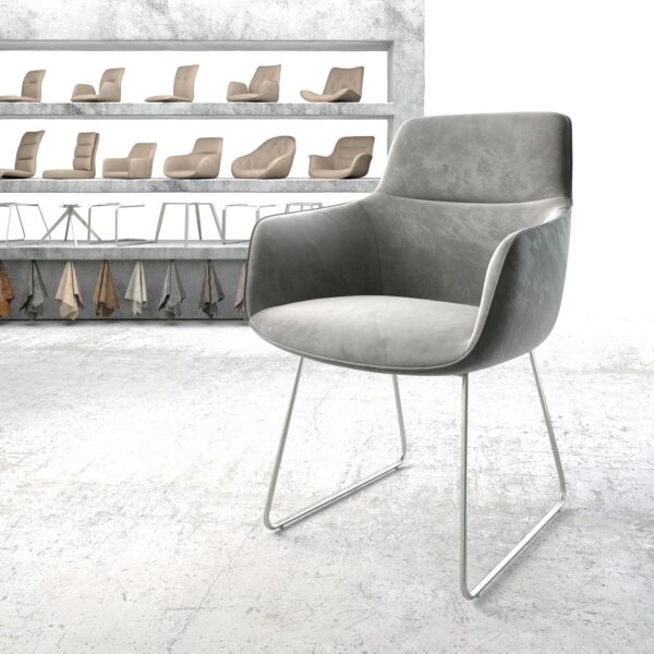 Jídelní židle Pejo-Flex šedý samet podnož z nerezové oceli