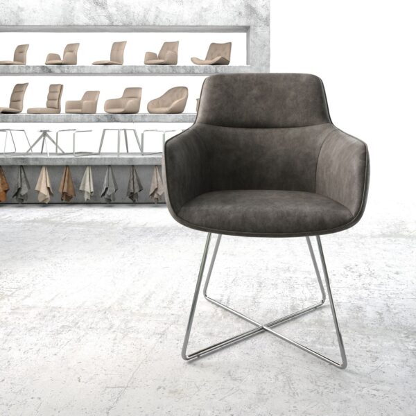 Jídelní židle Pejo-Flex antracitová vintage podnož ve tvaru “X” z nerezové oceli