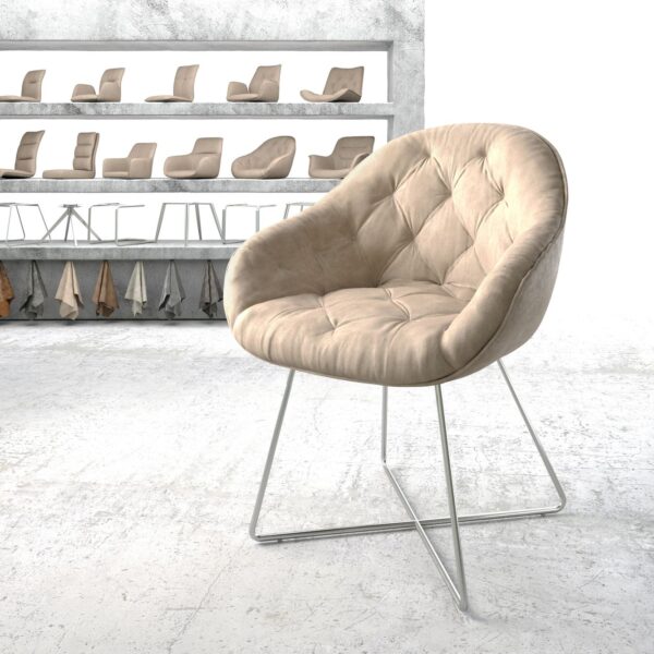 Jídelní židle Gaio-Flex béžový vintage podnož ve tvaru “X” z nerezové oceli