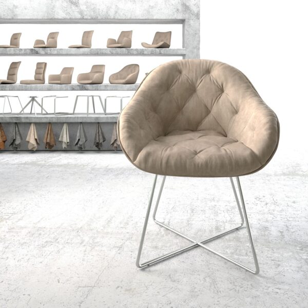 Jídelní židle Gaio-Flex béžový vintage podnož ve tvaru “X” z nerezové oceli