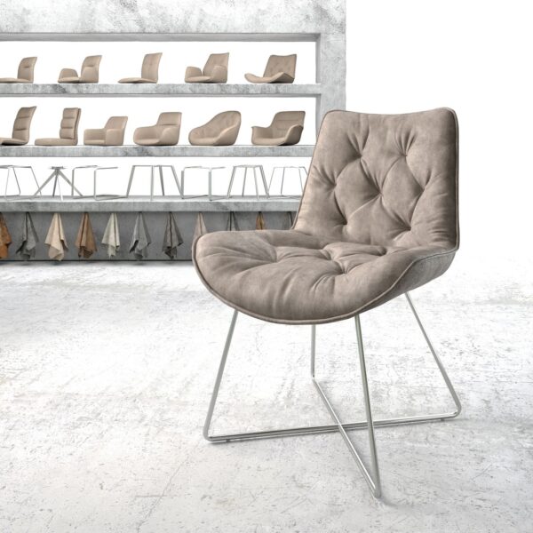 Jídelní židle Taimi-Flex taupe vintage podnož ve tvaru “X” z nerezové oceli