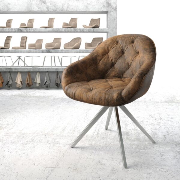 Otočná židle Gaio-Flex hnědá vintage křížová podnož hranatá otočná z nerezové oceli