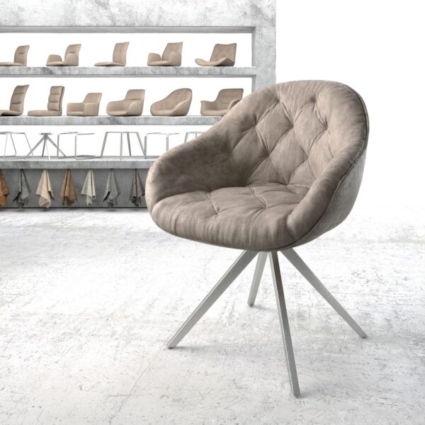 Otočná židle Gaio-Flex taupe vintage křížová podnož hranatá otočná z nerezové oceli
