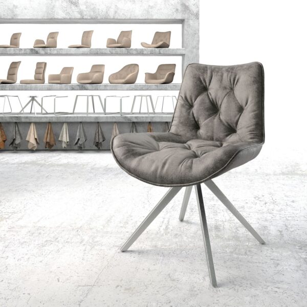 Otočná židle Taimi-Flex šedý vintage křížová podnož hranatá otočná z nerezové oceli