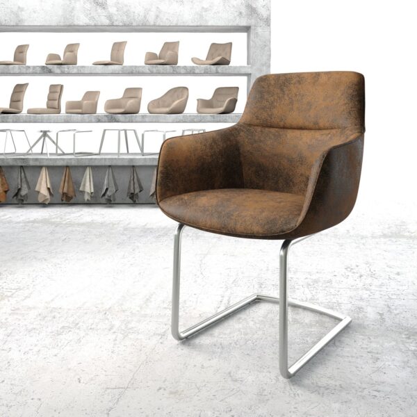 Jídelní židle Pejo-Flex Hnědá Vintage Cantilever Round z nerezové oceli