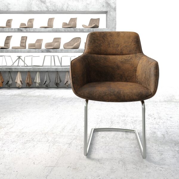 Jídelní židle Pejo-Flex Hnědá Vintage Cantilever Round z nerezové oceli
