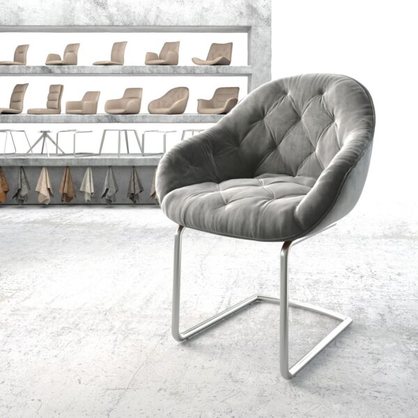 Křeslo Gaio-Flex Šedá Samet Cantilever Round z nerezové oceli