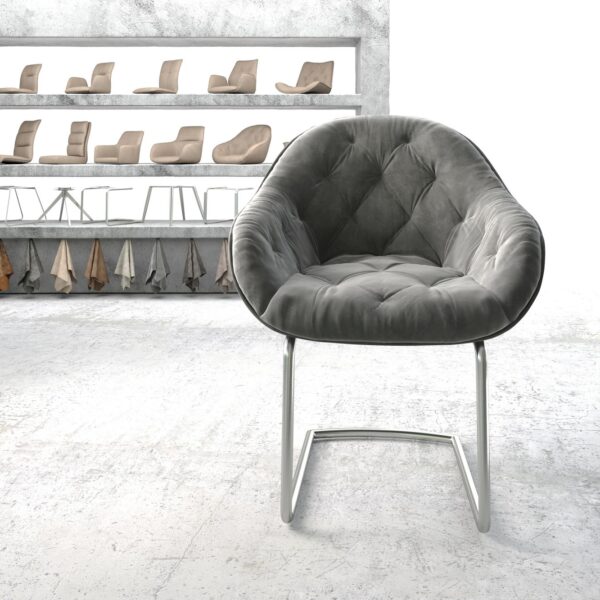 Křeslo Gaio-Flex Šedá Samet Cantilever Round z nerezové oceli