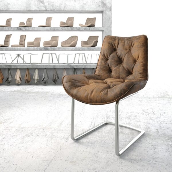 Jídelní židle Taimi-Flex Hnědá Vintage Cantilever Round z nerezové oceli