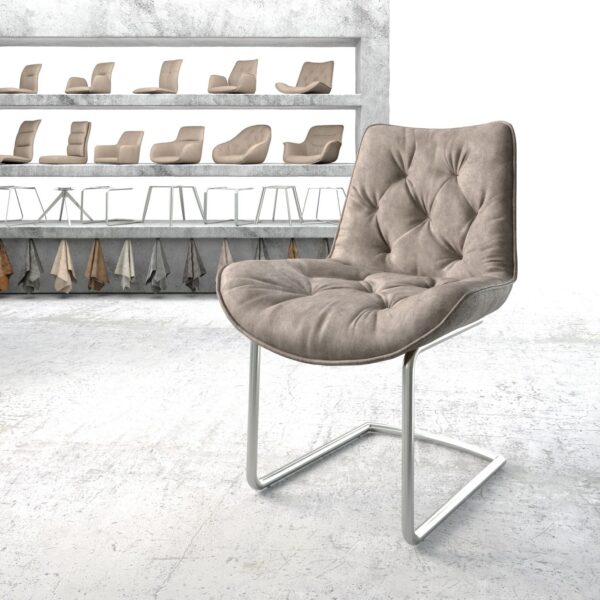 Jídelní židle Taimi-Flex Taupe Vintage Cantilever Round z nerezové oceli