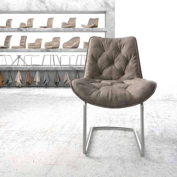 Jídelní židle Taimi-Flex Taupe Vintage Cantilever Round z nerezové oceli