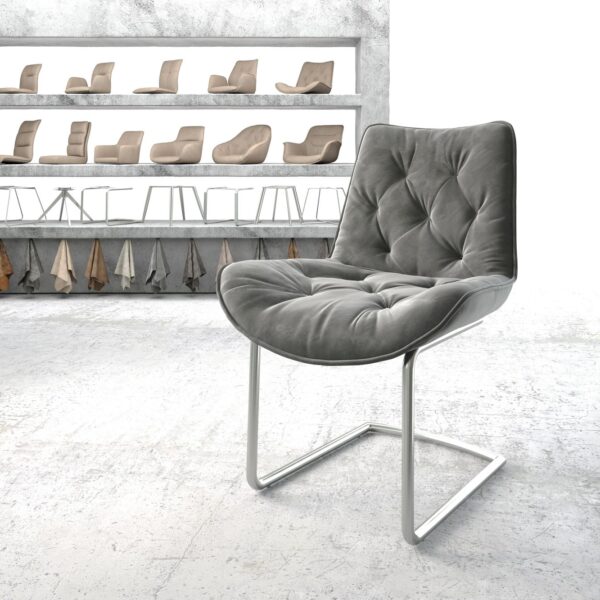 Jídelní židle Taimi-Flex Šedá Samet Cantilever Round z nerezové oceli