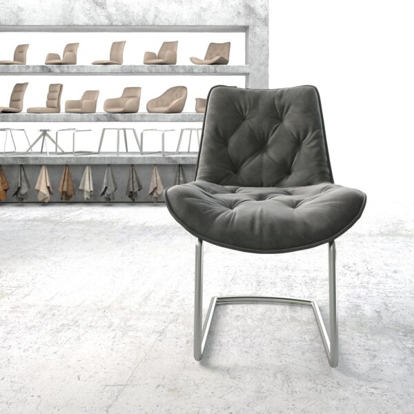 Jídelní židle Taimi-Flex Šedá Samet Cantilever Round z nerezové oceli