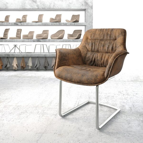 Křeslo Kaira-Flex Hnědá Vintage Cantilever Round z nerezové oceli