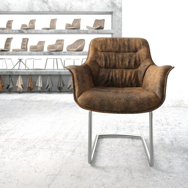 Křeslo Kaira-Flex Hnědá Vintage Cantilever Round z nerezové oceli