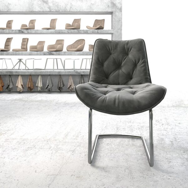 Jídelní židle Taimi-Flex Šedá Samet Cantilever Round chromovaná