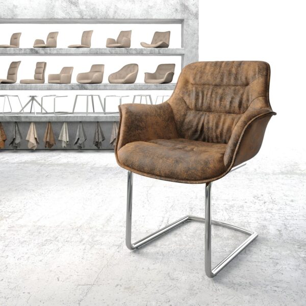Křeslo Kaira-Flex Hnědá Vintage Cantilever Round chromované