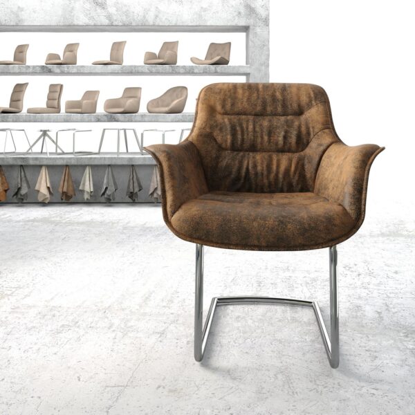 Křeslo Kaira-Flex Hnědá Vintage Cantilever Round chromované