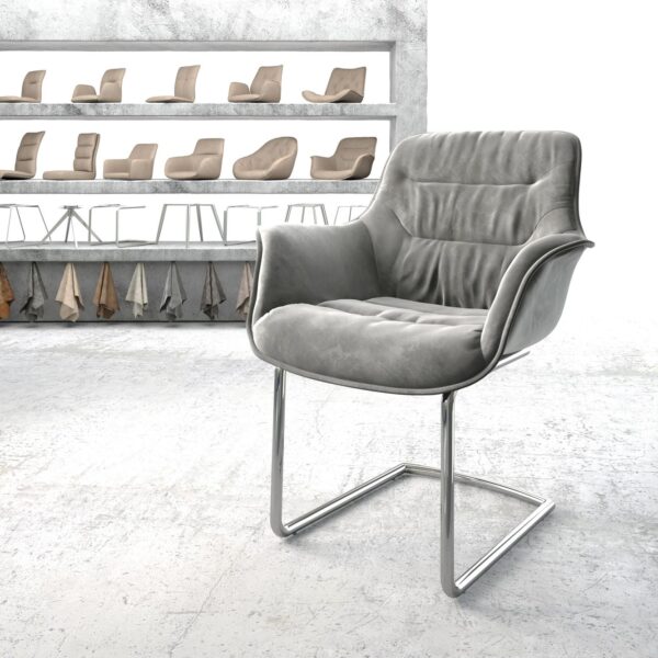 Křeslo Kaira-Flex Šedá Samet Cantilever Round chromované