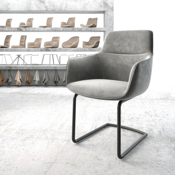Jídelní židle Pejo-Flex šedý samet konzolová podnož kulatá černá